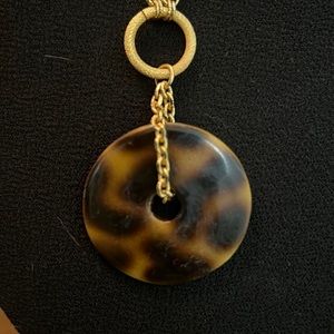 Vintage Necklace By Chameleon Lucite Animal Print Pendant On Gold Metal Chain
